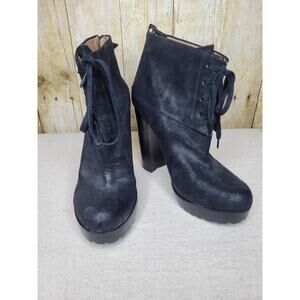 MODERN VINTAGE Jenie Black Suede Platform Heeled Booties Zipper sz 8.5/38.5